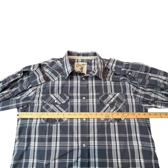 Coastal XXL Western Pearl Snap Plaid Shirt Blue Gray Long Sleeve Cotton Blend - Picture 6 of 10